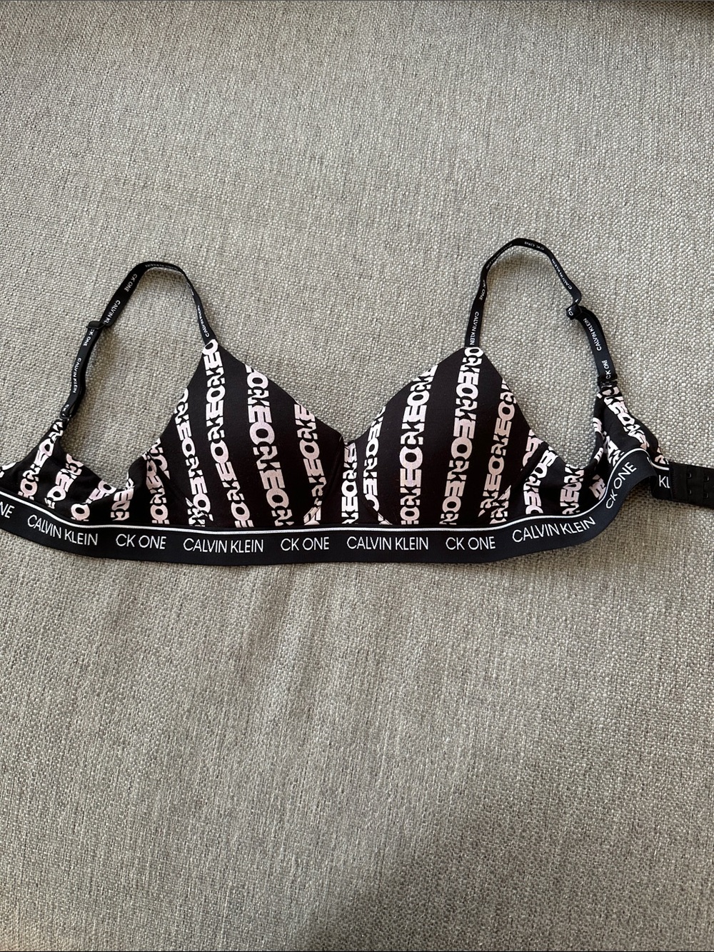 Calvin Klein Black Bralette with Pink Logo Stripes